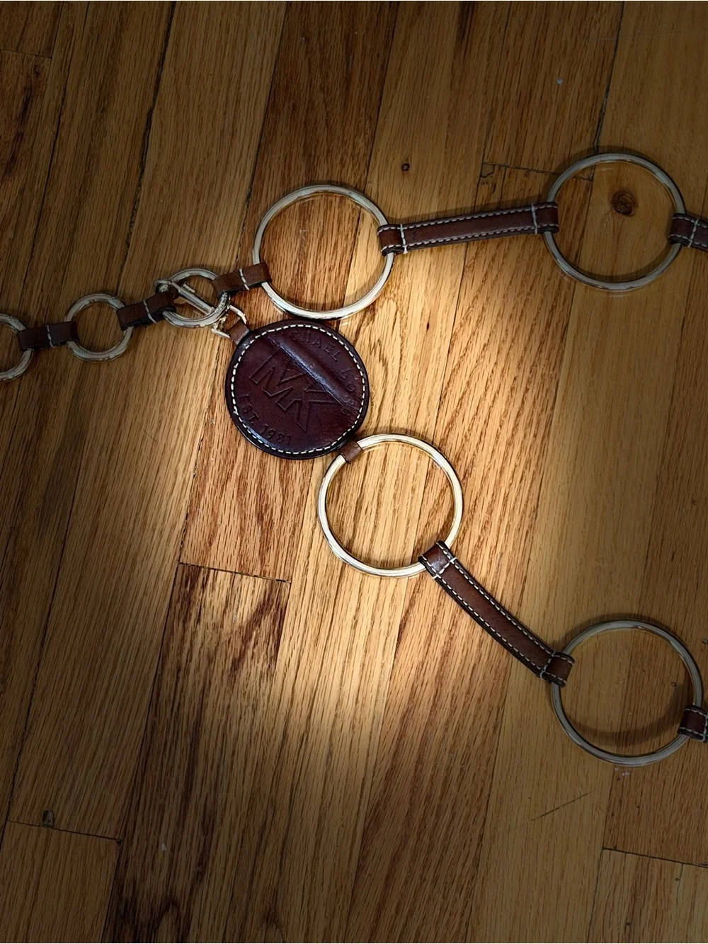 Michael Kors Dark Brown Leather Ring-Link Belt with Gold Rings